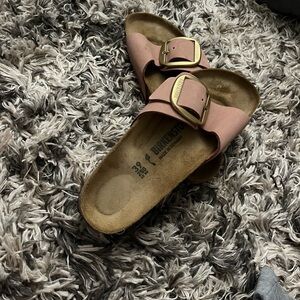 birkenstock pink with gold buckle